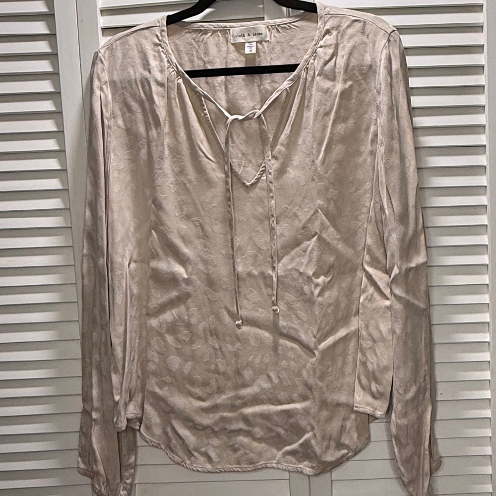 Cloth & Stone, Jacquard Tie-Neck Blouse, Cream/Ivory  Sz M